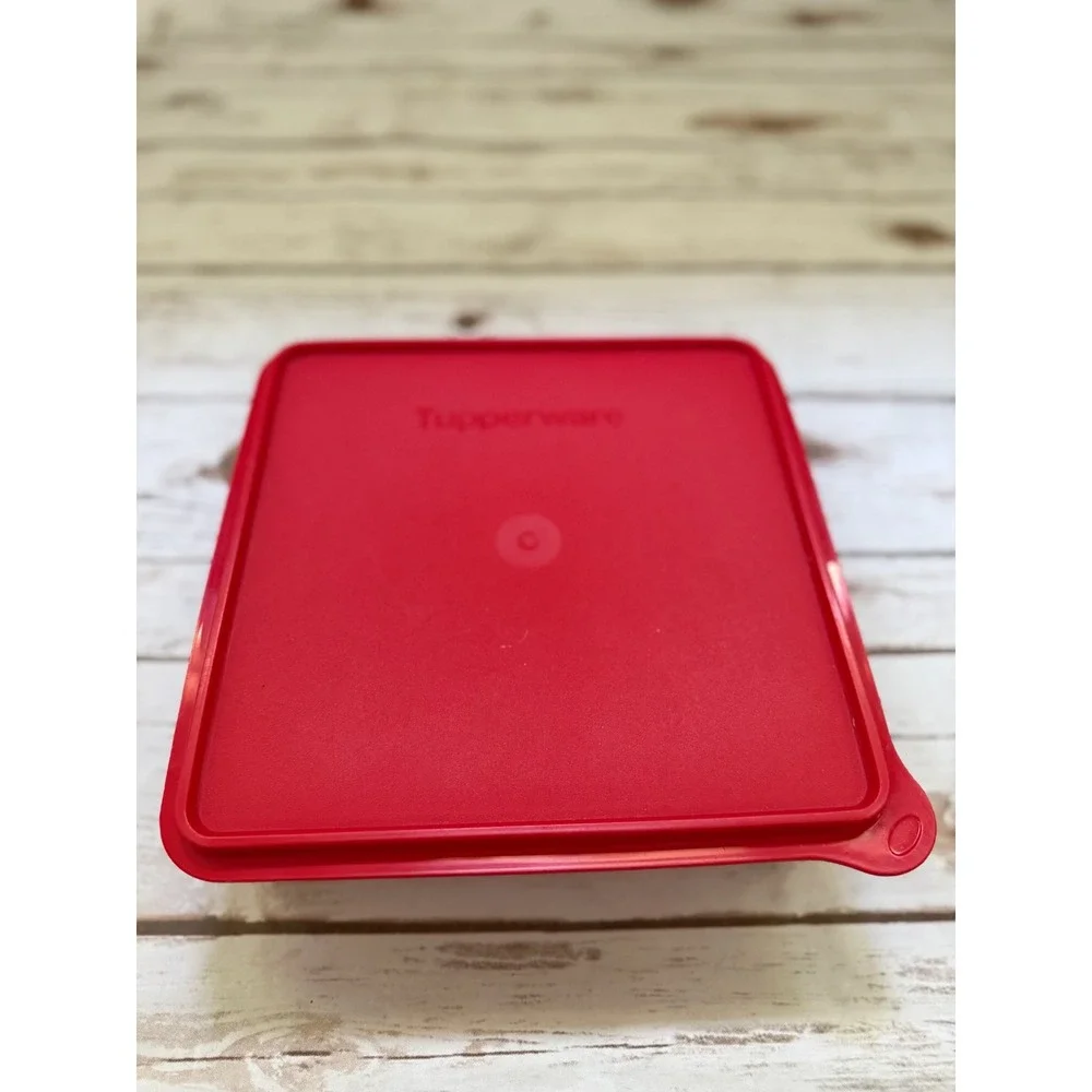 Tupperware Storage Container Red Clear Vintage Square Seal 9.5in 2.5in H
